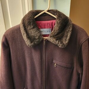 Bromley Women's Brown Small Winter Coat Faux Fur Collar Wool Blend Zipper Jacket